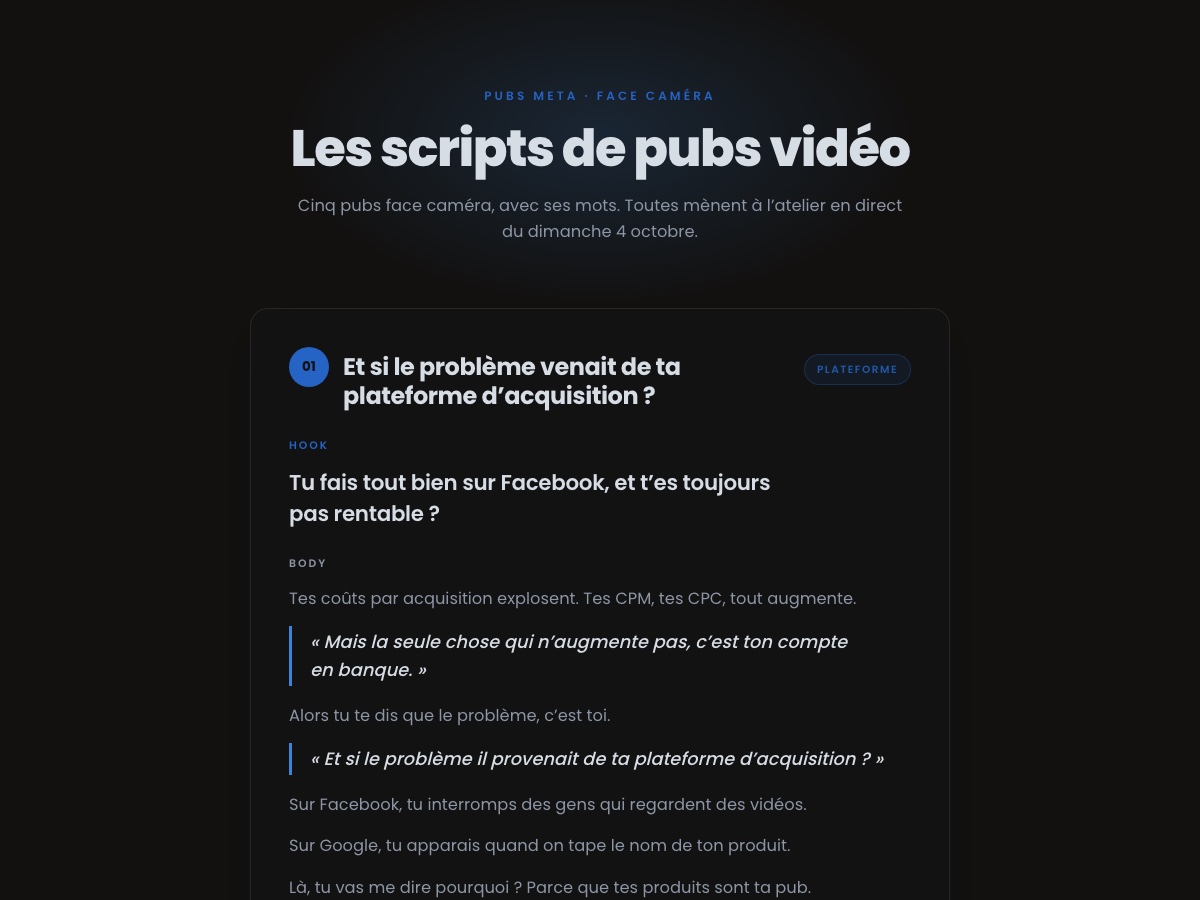 Aperçu des scripts de créas