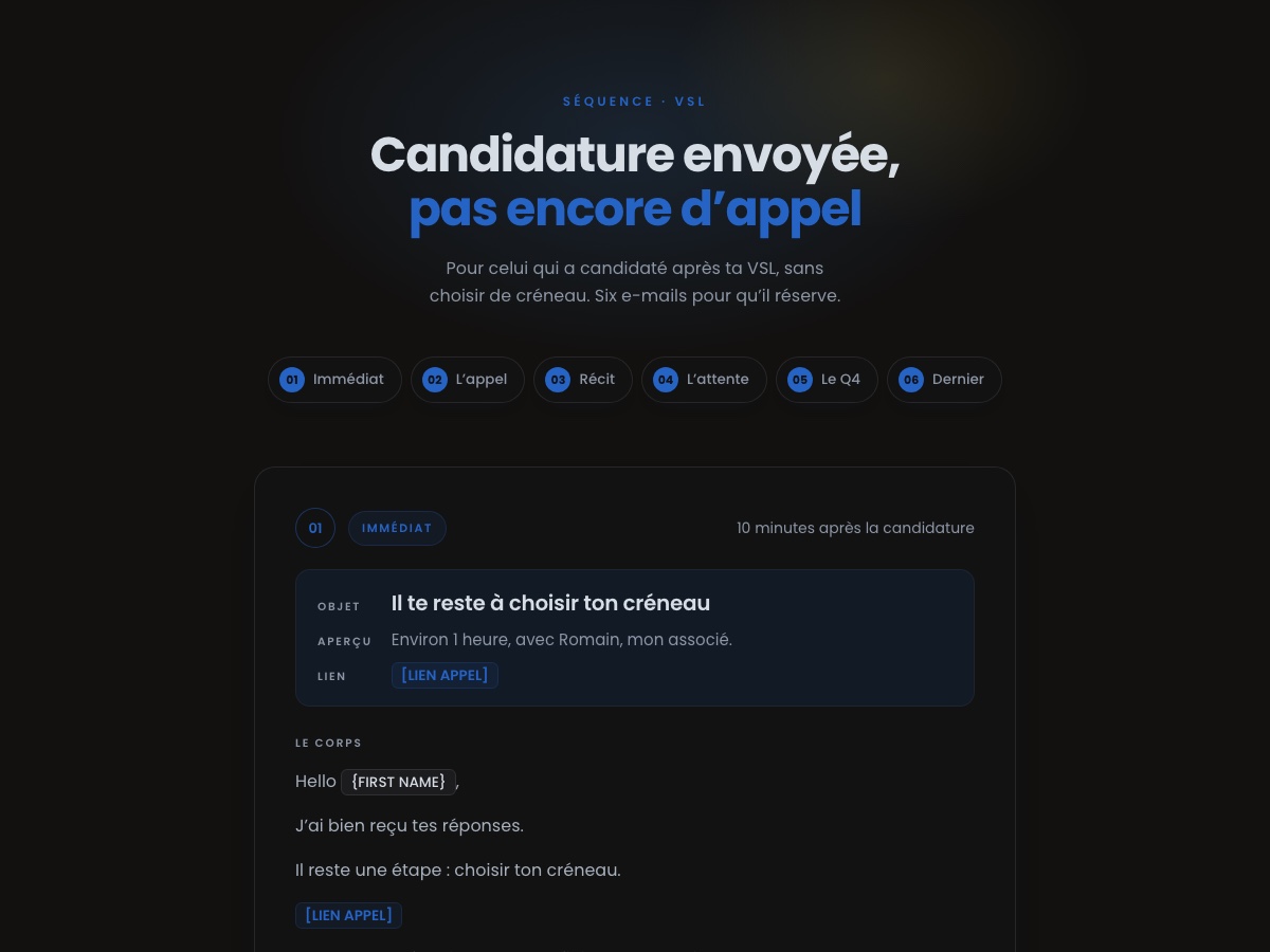 Aperçu de la séquence candidature sans créneau