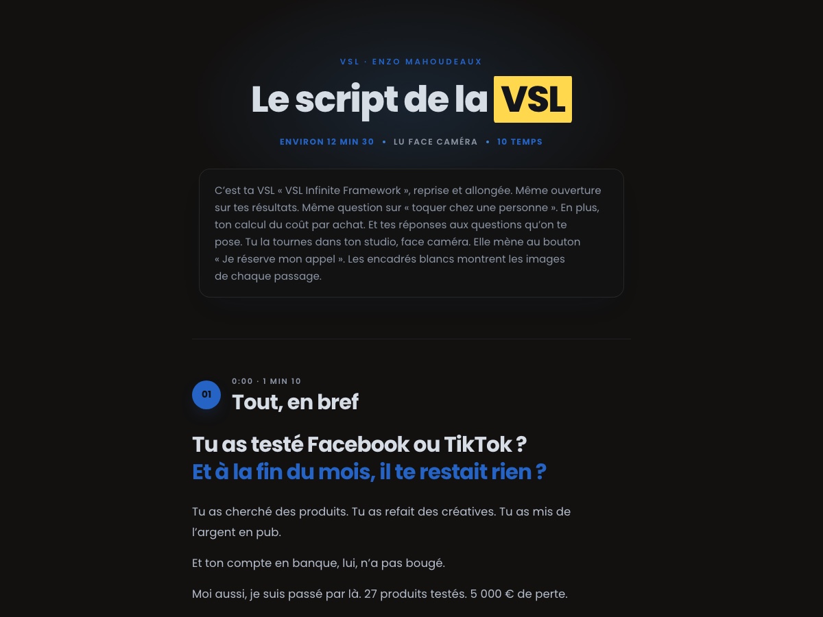 Aperçu du script de la VSL